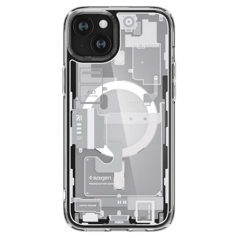 Spigen Ultra Hybrid Mag Hülle mit MagSafe für Apple iPhone 15 Plus / 14 Plus, Zero One, Weiß