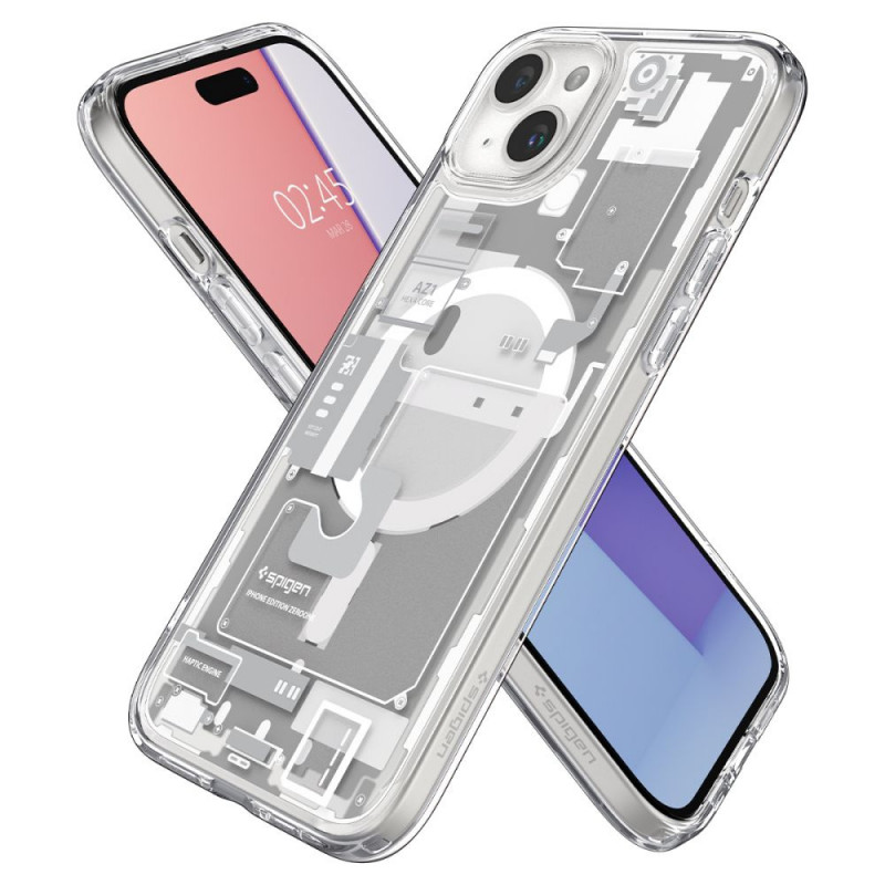 Spigen Ultra Hybrid Mag Hülle mit MagSafe für Apple iPhone 15 Plus / 14 Plus, Zero One, Weiß