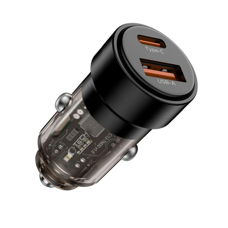 Tech-Protect CC03 2-Port Kfz-Ladegerät USB-A / USB-C, PD 75W, Schwarz