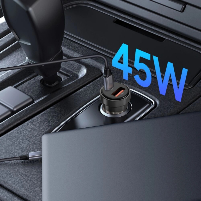 Tech-Protect CC03 2-Port Kfz-Ladegerät USB-A / USB-C, PD 45W / QC 3.0, Schwarz