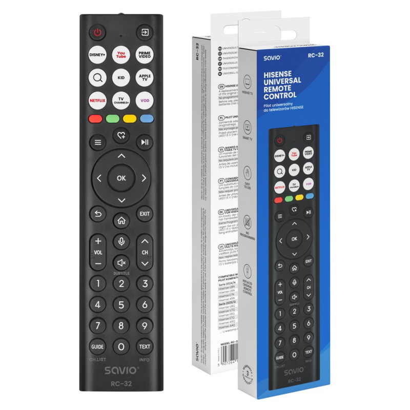 Savio RC-32 universelle Ersatzfernbedienung für Hisense TV