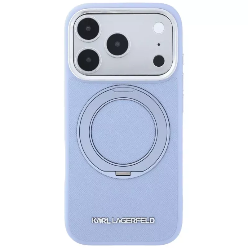 Karl Lagerfeld Ring Stand 360 Saffiano Classic Logo MagSafe Hülle für Apple iPhone 18 Pro / 17 Pro, hellblau (KF003175)