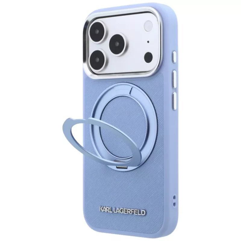 Karl Lagerfeld Ring Stand 360 Saffiano Classic Logo MagSafe Hülle für Apple iPhone 18 Pro Max / 17 Pro Max, hellblau (KF003176)