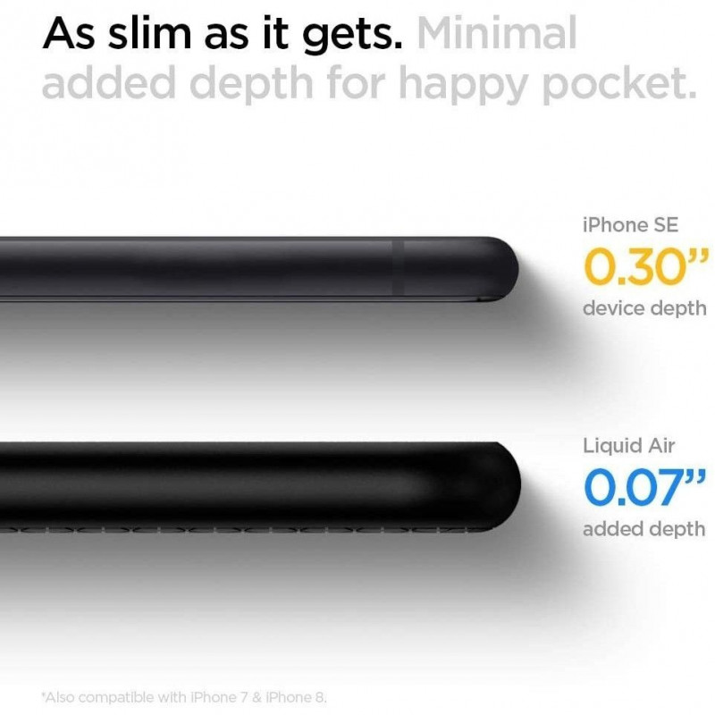 Spigen Liquid Air Hülle für Apple iPhone SE 2022 / SE 2020 / 8 / 7, Schwarz