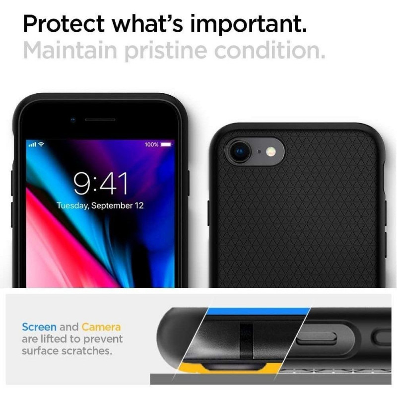 Spigen Liquid Air Hülle für Apple iPhone SE 2022 / SE 2020 / 8 / 7, Schwarz