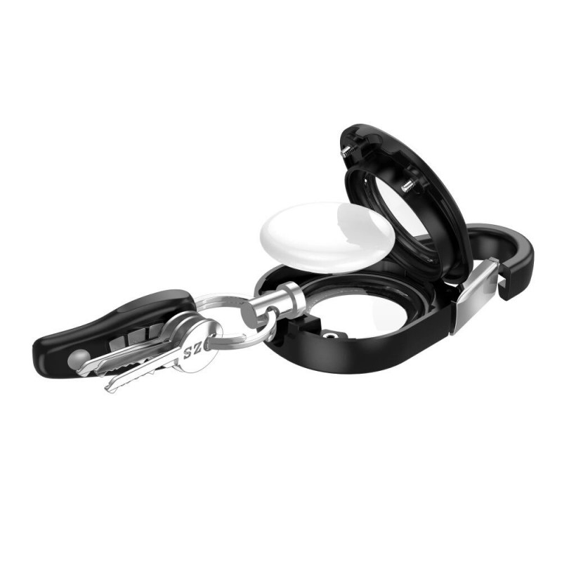 Tech-Protect Slidelock Karabiner-Schlüsselanhänger-Etui für Apple AirTag 1/2, Schwarz