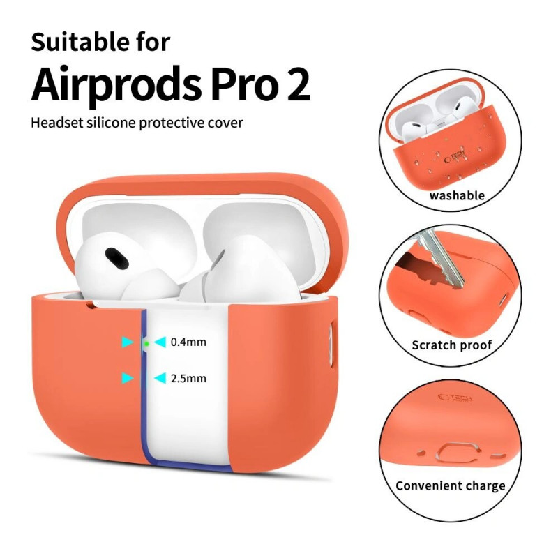 Tech-Protect Silikonhülle für Apple AirPods Pro 1/2, Neon Orange