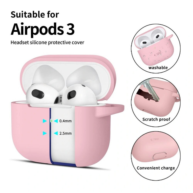Tech-Protect Silikon-Hook-Hülle für Apple AirPods 3 mit Karabiner, Dusty Pink