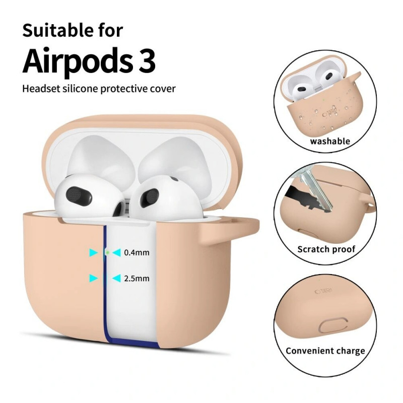 Tech-Protect Silicone Hook Hülle für Apple AirPods 3 mit Karabiner, Caffe Latte