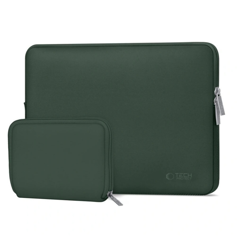 Tech-Protect NeoSlim Laptop-Tasche 15-16" mit Zubehörtasche, Midnight Green