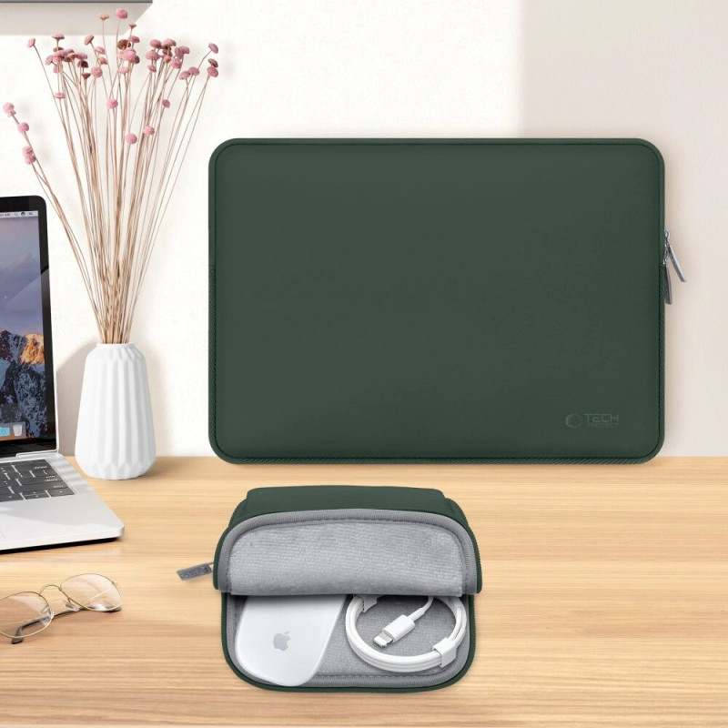 Tech-Protect NeoSlim Laptop-Tasche 13-14" mit Zubehörtasche, Midnight Green