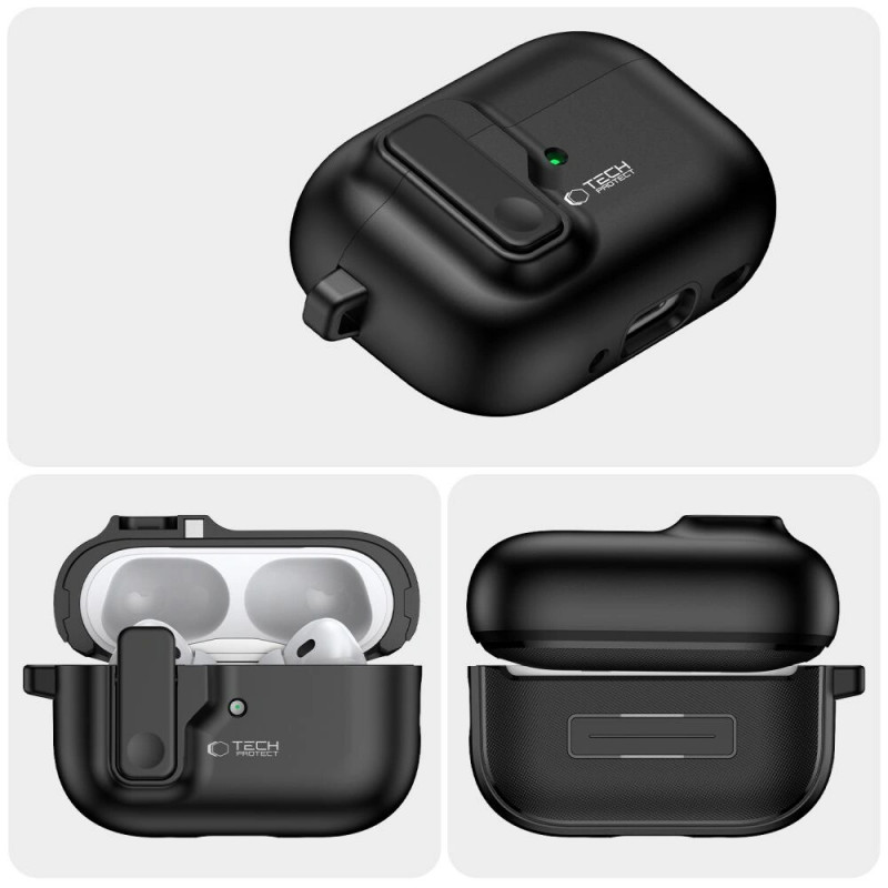 Tech-Protect Slim Hook Hülle mit Karabiner für Apple AirPods Pro 1 / 2, Schwarz