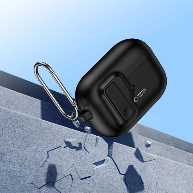 Tech-Protect Slim Hook Hülle mit Karabiner für Apple AirPods Pro 1 / 2, Schwarz