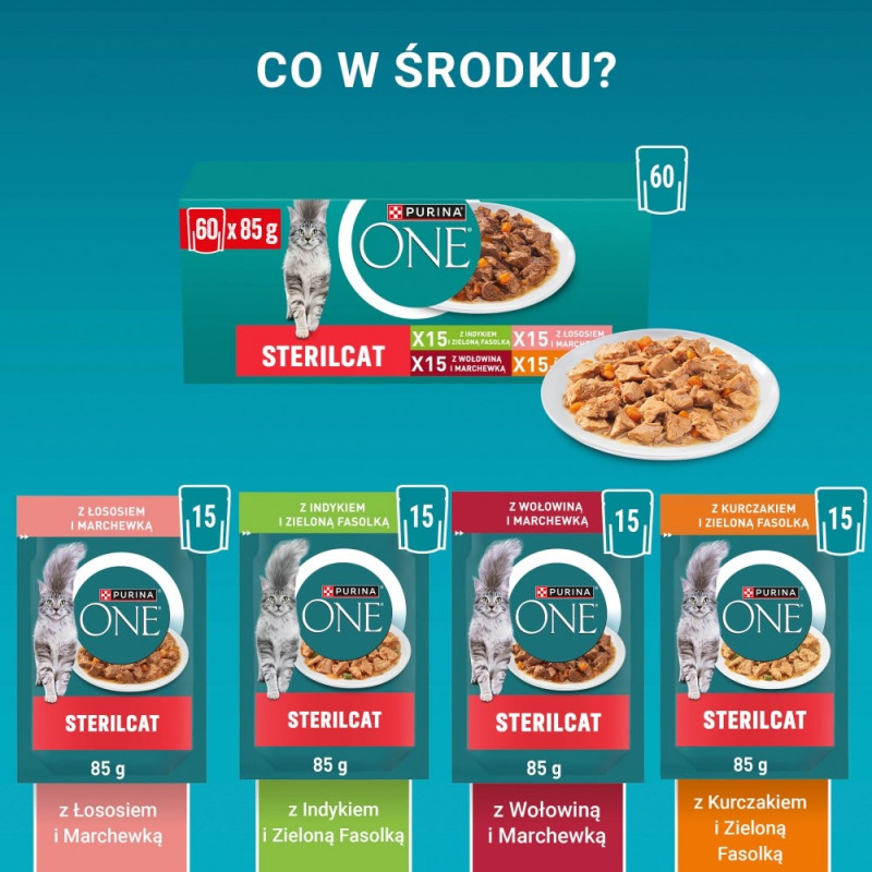 Purina ONE Sterilcat Katzenfutter, Rind & Karotte, 60 x 85 g