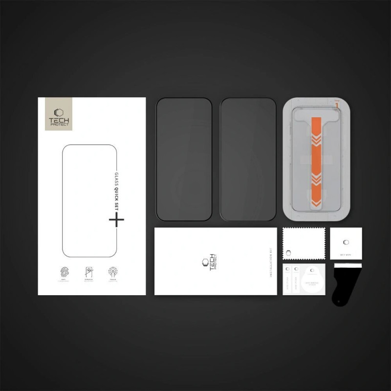 Tech-Protect Quick Set+ Displayschutz aus gehärtetem Glas für Apple iPhone 15 / 16, schwarz (2 Stück)