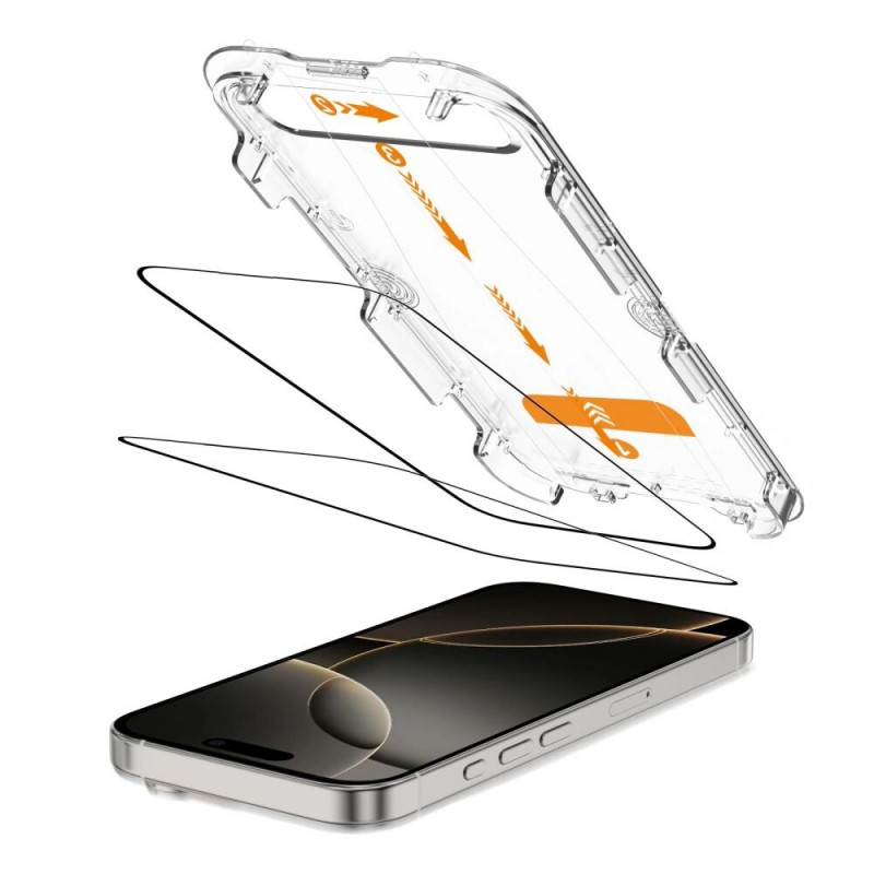 Tech-Protect Quick Set+ Displayschutzfolie aus gehärtetem Glas für Apple iPhone 16 Pro, Schwarz (2 Stk.)