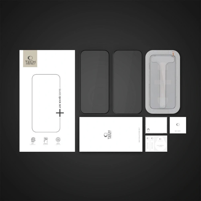 Tech-Protect Quick Set+ Displayschutzfolie aus gehärtetem Glas für Apple iPhone 16 Pro, Schwarz (2 Stk.)