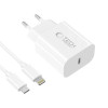 Tech-Protect NC20W 1-Port USB-C-Wandladegerät PD 20W mit Lightning-Kabel, Weiß, 100 cm
