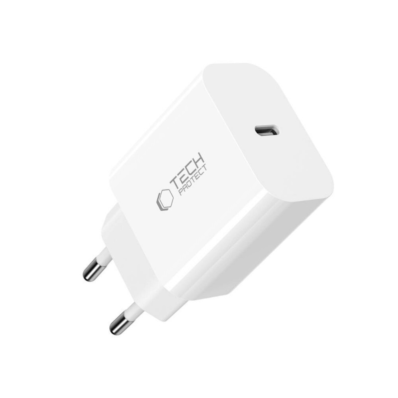 Tech-Protect NC20W 1-Port USB-C-Wandladegerät PD 20W mit Lightning-Kabel, Weiß, 100 cm