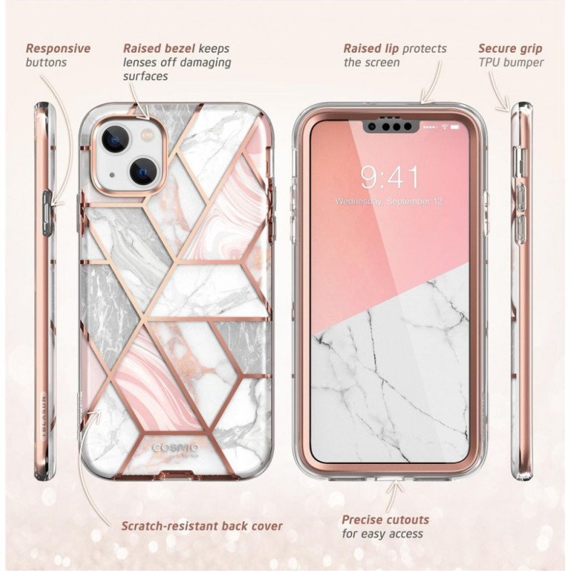 Supcase Cosmo Hülle für Apple iPhone 14 Plus / 15 Plus, Pink Marble