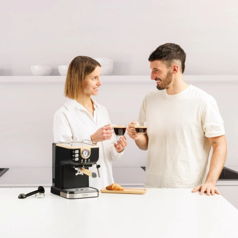 Taurus Onyx Moka 1050 W 20 bar Espressomaschine mit Holzgehäuse, Holz/Schwarz/Silber