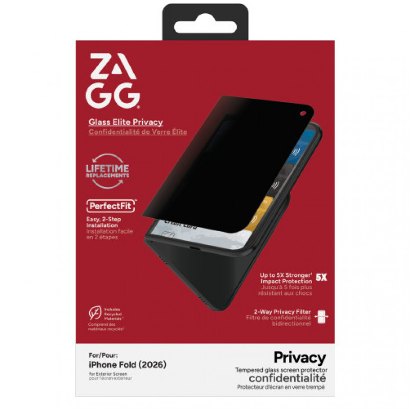 ZAGG InvisibleShield Glass Elite Privacy Displayschutzfolie für Apple iPhone Duo (Außendisplay) ZAG347