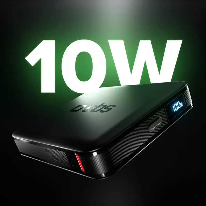 SBS HD 10W 5000mAh USB-C Powerbank mit LCD-Anzeige, Schwarz
