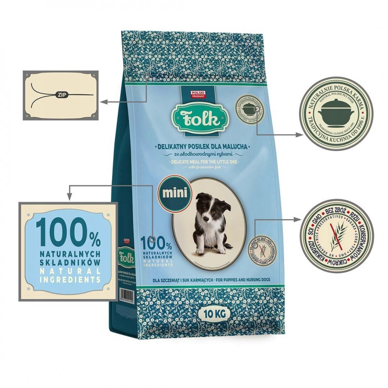 FOLK Delicate Meal for Puppies with Freshwater Fish Mini Trockenfutter für Hunde, 10 kg