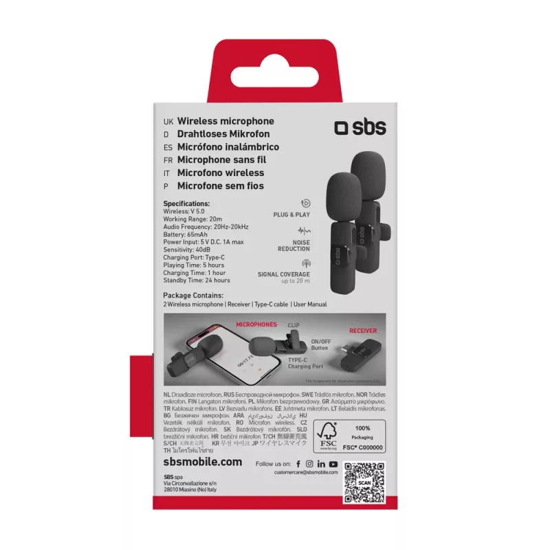 SBS Lavalier-Mikrofone mit USB-C-Empfänger (2 Stück), Schwarz