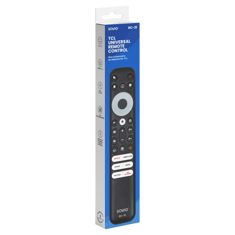 Savio RC-31 Universal-/Ersatzfernbedienung für TCL TV – SMART TV