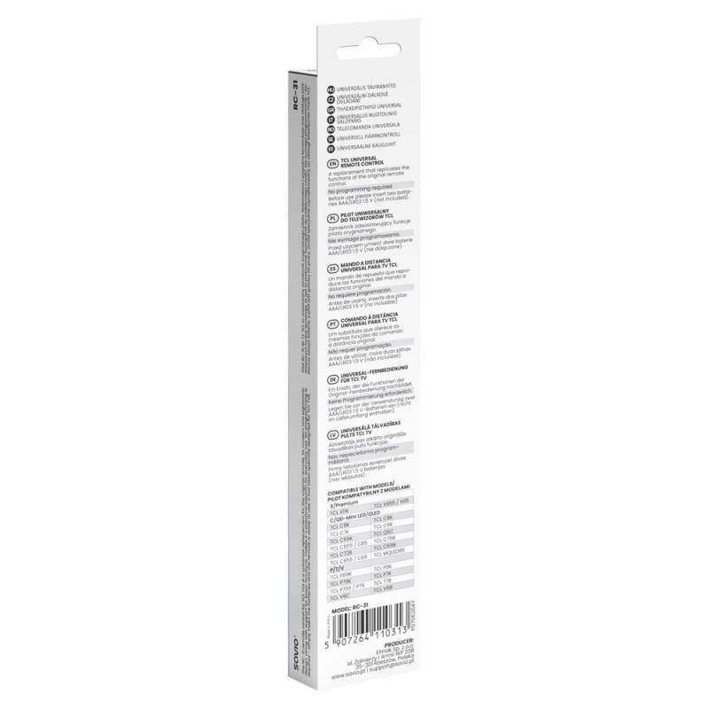 Savio RC-31 Universal-/Ersatzfernbedienung für TCL TV – SMART TV