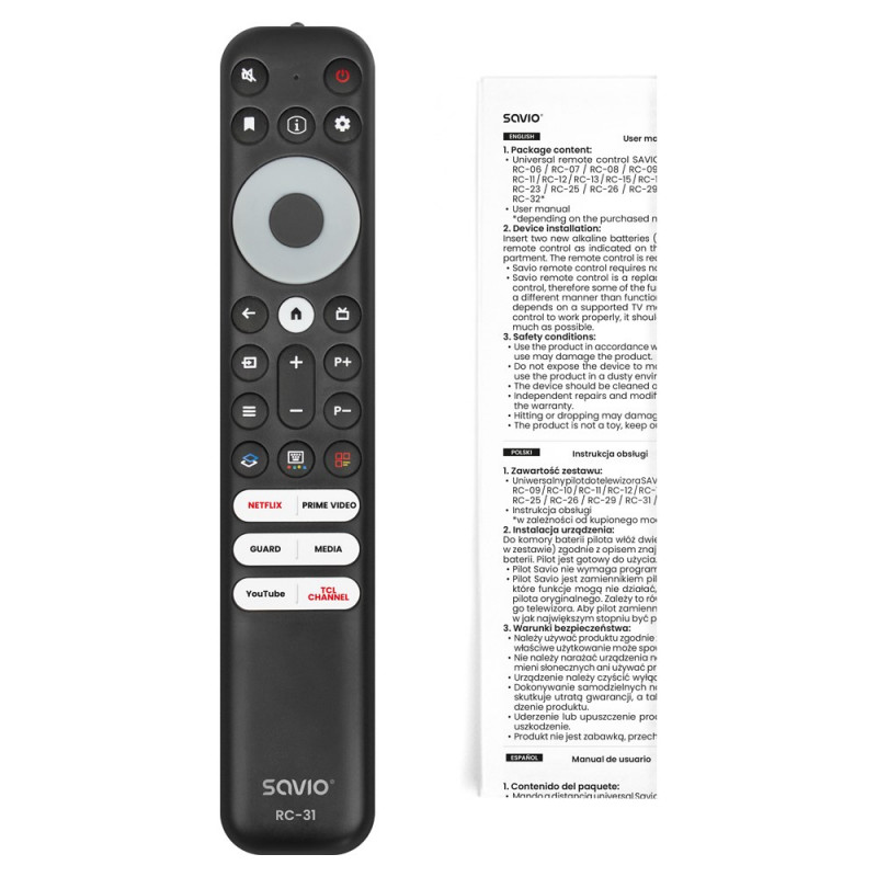 Savio RC-31 Universal-/Ersatzfernbedienung für TCL TV – SMART TV