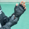 Rockbros 16220006003 Motorradhandschuhe aus Kunstleder, Größe L, schwarz