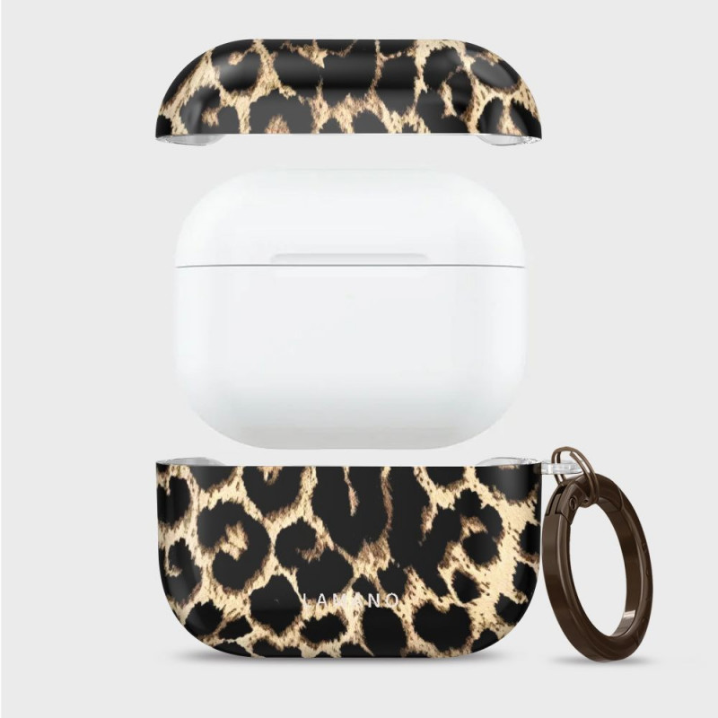 Tech-Protect Lamano Hülle für Apple AirPods Pro 3 mit Karabiner, Exotic Touch (Black and Brown)