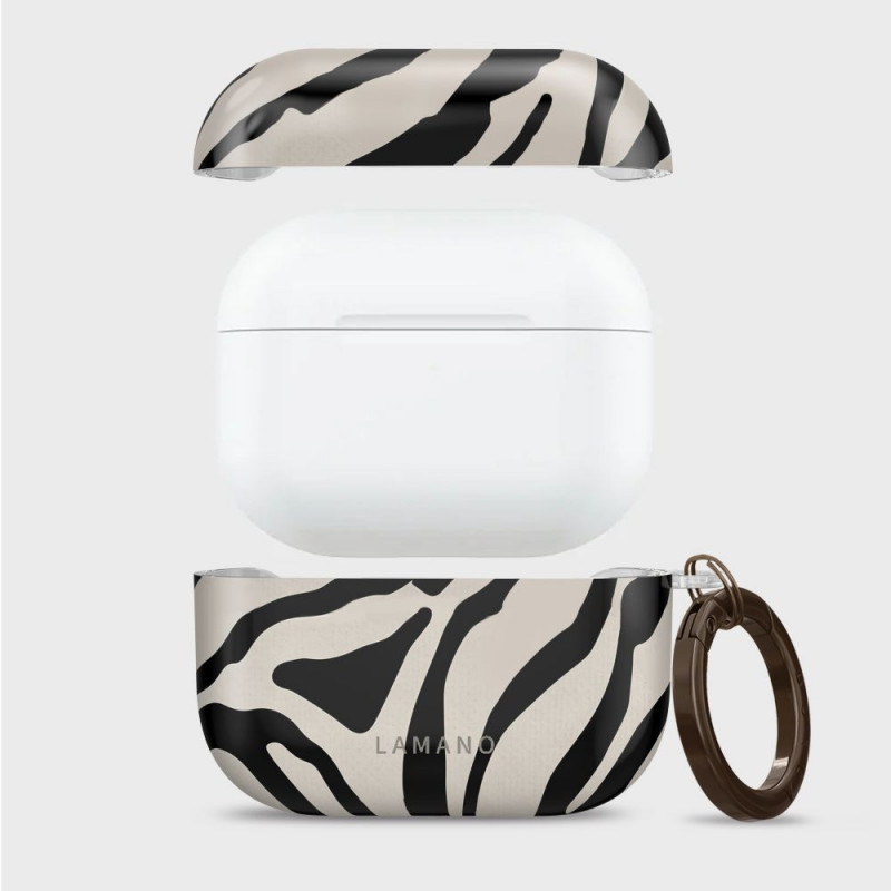 Tech-Protect Lamano Hülle für Apple AirPods Pro 3 mit Karabiner, Nature Muse (Schwarz und Beige)