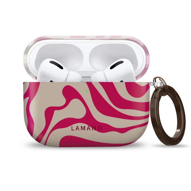 Tech-Protect Lamano Hülle für Apple AirPods Pro 3 mit Karabiner, Flamingo Bloom (Pink und Beige)
