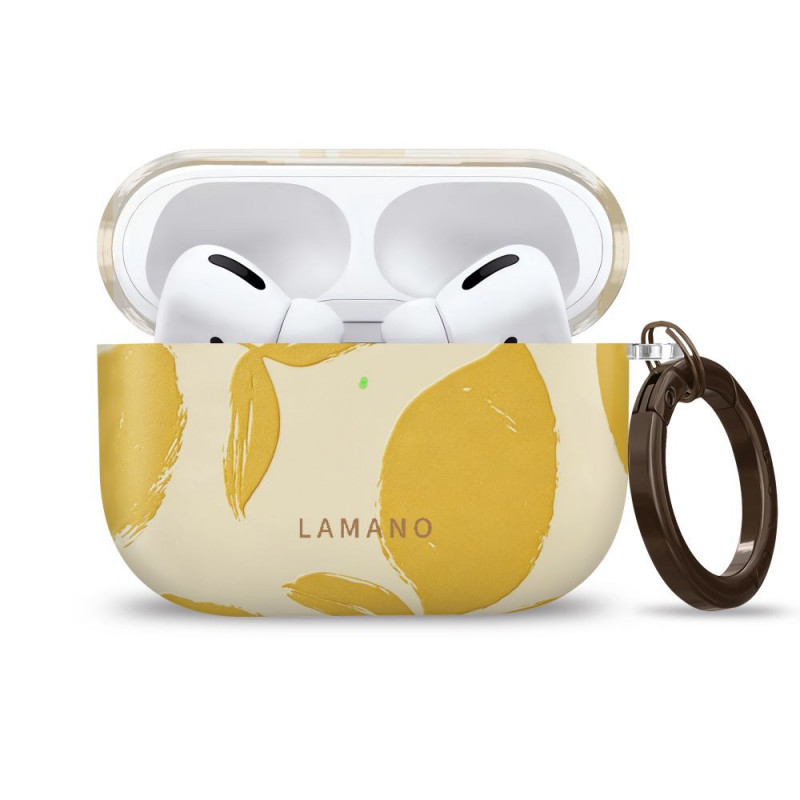 Tech-Protect Lamano Hülle für Apple AirPods Pro 3 mit Karabiner, Lemon Haze (Gelb und Weiß)