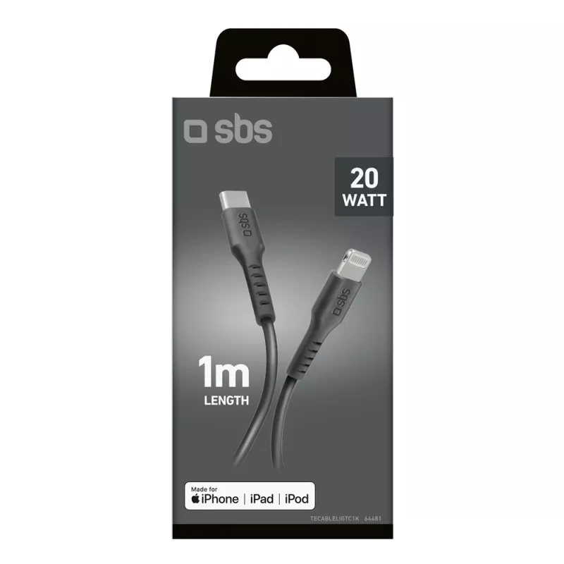 SBS TECABLELIGTC1K USB-C-auf-Lightning-Kabel, 1 m, Schwarz