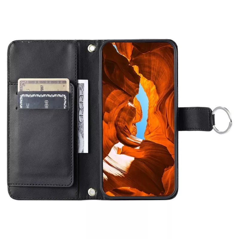 Hurtel Samsung Galaxy A37 5G PU-Leder-Wallet-Case mit Standfunktion und Schultergurt, schwarz