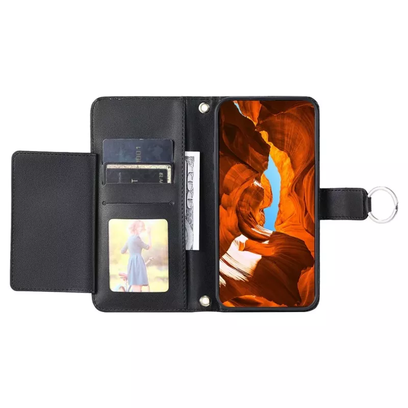 Hurtel Samsung Galaxy A37 5G PU-Leder-Wallet-Case mit Standfunktion und Schultergurt, schwarz