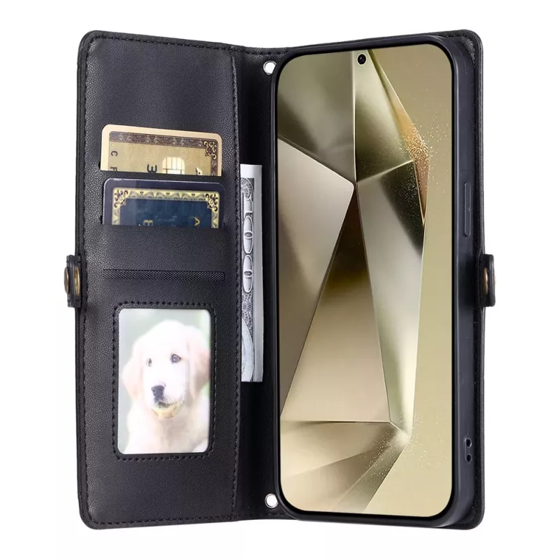 Hurtel Samsung Galaxy A56 5G PU-Ledertasche mit Standfunktion und Bändern, schwarz