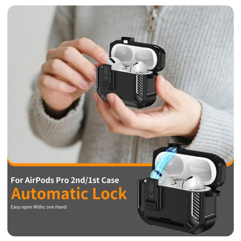 Tech-Protect Carbonox MagSafe Hülle für Apple AirPods Pro 3, THP4731, Schwarz