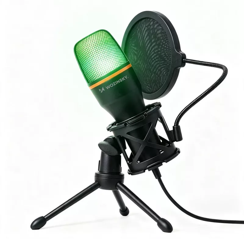 Wozinsky WM-W111 Kabelgebundenes Studio-Gaming-Mikrofon mit Ständer und RGB-Hintergrundbeleuchtung, Schwarz