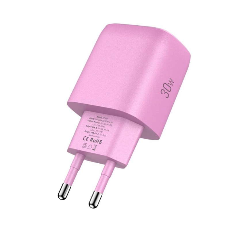 Tech-Protect NCA30 USB-A, USB-C Netzteil PD 30W / QC3.0 Baby Pink