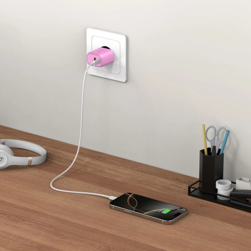 Tech-Protect NCA30 USB-A, USB-C Netzteil PD 30W / QC3.0 Baby Pink