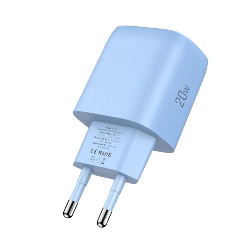 Tech-Protect NCA20 USB-A, USB-C Netzteil PD 20W / QC3.0 Baby Blue