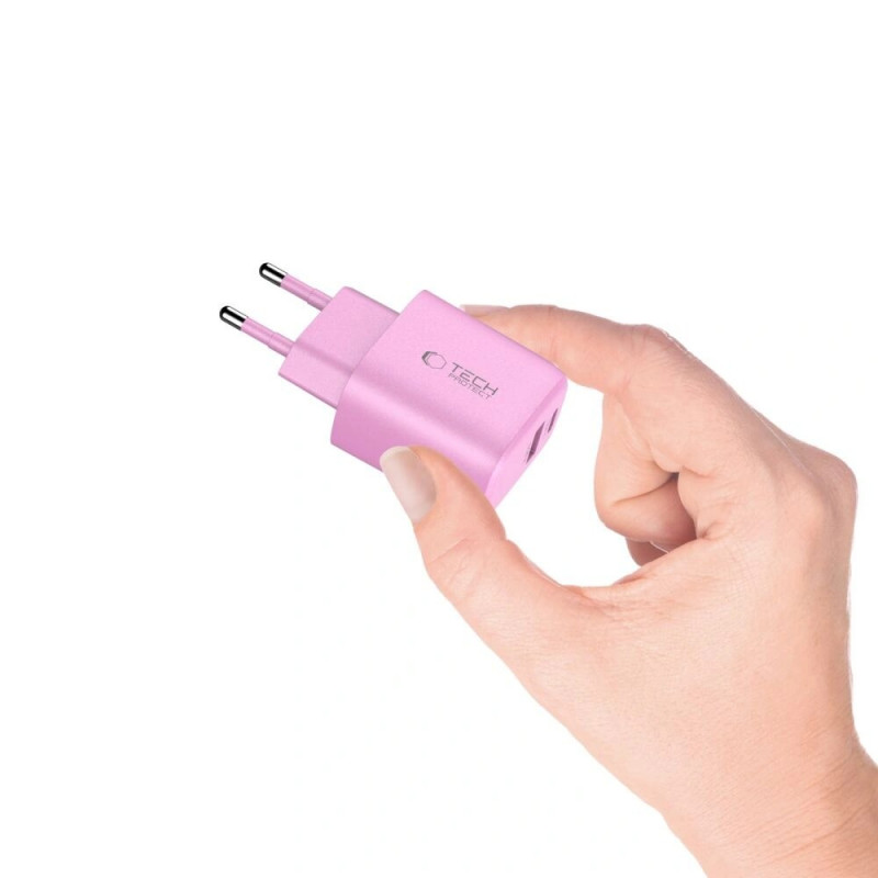 Tech-Protect NCA20 USB-A / USB-C Wandladegerät PD 20W / QC3.0, Baby Pink