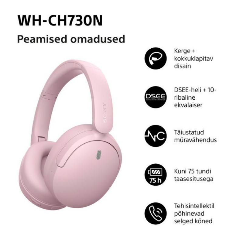 Sony WH-CH730N Bluetooth-Over-Ear-Kopfhörer mit Mikrofon, Pink