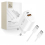 Tech-Protect NCA20 USB-A / USB-C Wandladegerät PD 20W / QC3.0 mit USB-C / USB-C Kabel 100 cm, Weiß