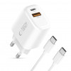 Tech-Protect NCA20 USB-A / USB-C Wandladegerät PD 20W / QC3.0 mit USB-C / USB-C Kabel 100 cm, Weiß